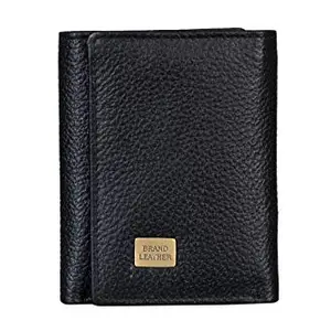 BRAND LEATHER Genuine Leather Wallet Trifold RFID Protected for Men (Black)