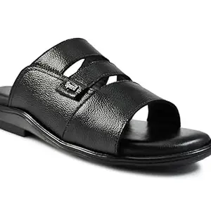 Men's Black Leather Casual Open Toe Slipper Geniune Synthetic Leather Slippers/Flip Flop/Slides Anti Slip on for Men's Black 8