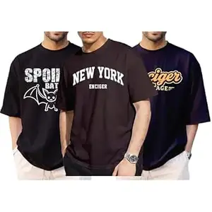 ENCIGER Oversized Printed T Shirt Combo Pack for Men | Cotton Drop Shoulder Graphic Casual Oversize Tshirts