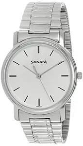 Sonata Quartz Analog White Dial Stainless Steel Strap Watch for Men-NR1013SM01