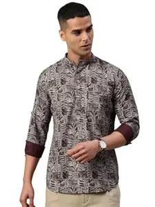 Majestic Man Men's Pure Cotton Printed Mandarin Collar Slim Fit Roll-Up Sleeves Short Kurta