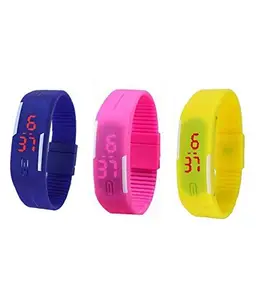 S S TRADERS- Combo Offer-Digital LED Blue,Yellow and Pink Bracelet -Watch Adjustable Band - Scratch-Less Display for Boys/Girls/Women/Kids/Men-Good Gift for Any One