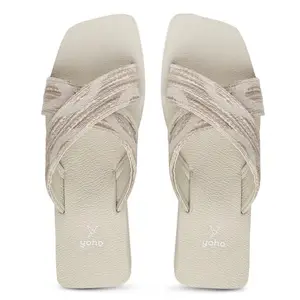 YOHO EVA Sandal 002 Stylish & Comfortable Flats for Women | Lightweight, Anti-Skid, Orthopedic, Cushioned Footpharma Footbed, Casual & Fashionable for Everyday Use | Beige - UK 4