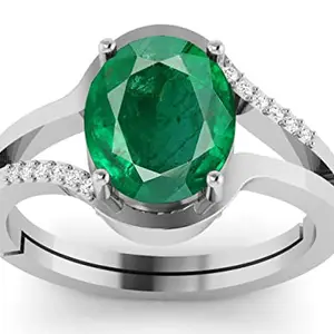 DINJEWEL 4.25 Ratti 3.00 Carat Natural AA++ Quality Emerald Stone Silver Plated Adjustable Ring for Men And Women's Astrological Purpose