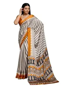 Stylum Women's Ajrakh Printed Modal Satin Saree With Unstitched Blouse Piece