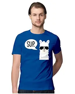 ALLEN BLACK Men's Regular Fit T-Shirt Sup - Cool Llama 100% Cotton T-Shirt Royal Blue_CLLAMAMEN-Royal Blue M Men Round_