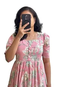 Prajapati fashion Women's Cotton Blend Maxi Midi Dress Western Dress for Women Elegant Floral Printed Long Dresses