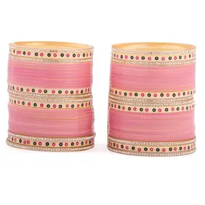 T4 Jewels Pink Bridal Chuda/Wedding Chura Punjabi Dulhan Chooda Fashion Jewellery Bangles For Women & Girls_Pink Chuda_2.6