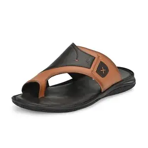 HITZ Men's Tan Leather Open Toe Casual Slippers - UK 5