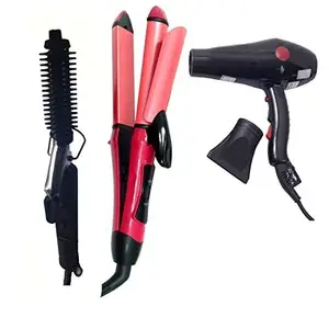 2800 Professional Hair Dryer 2 Speed and 2 Heat Setting Dryer 471B Hair Curler for Women and PN-2009 Ceramic Plate Hair Straightener (Multicolor)_AB