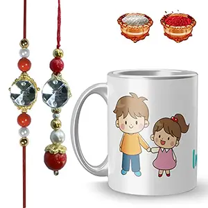 Manonita Rakhi Gift for Brother, bhaiya bhabhi, Gift Set (Rakshabandhan Mug, Roli,Chawal) BV-MUG-13