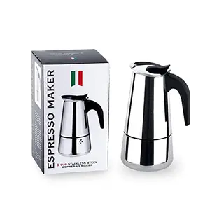 Saiyam Saiyam Stainless Steel Espresso Maker Stovetop Coffee Percolator Italian Coffee Maker Moka Pot (9 Cup, Silver), 11 x 11 x 22 cm