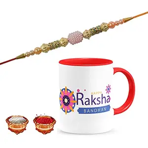 Manonita Rakhi Gift for Brother, bhaiya bhabhi, Gift Set (Rakshabandhan Mug, Roli,Chawal) REDMUG-9-BE
