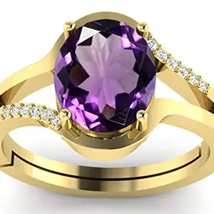 APSSTONE 3.25 Ratti 2.00 Carat Natural Original Certified Purple Amethyst Gemstone Astrological Gold Plated Ring for Men and Women's (Lab Certified)