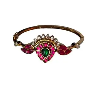 Charm_fashion_jewels Women's Kundan Stones Tilak Kairi Kada | Designer Bangle with Multicolor Stones | Traditional Indian Bridal Wear Jewelry | Perfect for Weddings and Special Occasions