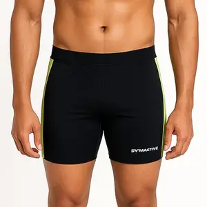 Amazon Brand - Symactive Men's Contrast Panelled Swimming Shorts | Quick-Dry Poly-Spandex Swimwear with Elastic Waistband | XL | Black, Neon Green