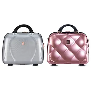 it luggage | Handbag for Women | Combo -Sparkle Silver & St. Tropez Rose Gold| Polycarbonate |Hard Sided Vanity Case for Women |14 inches | Cosmetic Box
