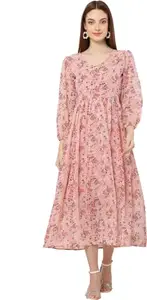 HRIKSHIKA FASHION Women's RayonCasual Dress Western Dress (X-Large, Pink Print)