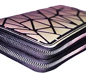 ANESHA Reflective Purse Luminous Purses Geometric Reflective Purse Wallet Holographic Handbag Color Changing Bags Lattice Double Zipper Pack of 1 (8 x 4 x 2 Inches)