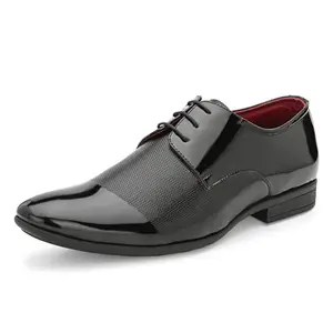 Centrino Men Glossy Formal Shoes |Lace-Up Design with Cushioned Insole for Comfort |Craftsmanship for All-Day Elegance Black