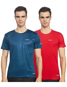 Charged Energy-004 Interlock Knit Hexagon Emboss Round Neck Sports T-Shirt Teal Size Large And Charged Pulse-006 Checker Knitt Round Neck Sports T-Shirt Red Size Large