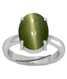KUSHMIWAL GEMS Certified 7.50 Carat Natural Cat's Eye Stone Silver Plated Adjustable Ring for Men and Women
