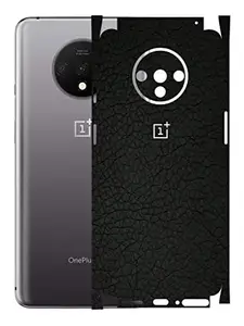 AtOdds - OnePlus 7T Mobile Back Skin Rear Screen Guard Protector Film Wrap with Camera Protector (Coverage - Back+Camera+Sides) (Black Leather)