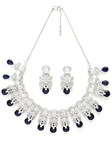Karatcart Silver Tone Blue American Diamond Necklace Set for Women