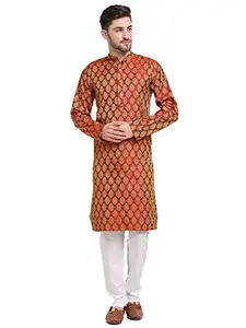 Jompers Men Green Jacquard Woven Design Kurta Pyjama. (Maroon, M)