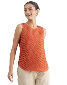 Fabindia Orange Cotton Slim Fit Top