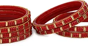 Somil Women's Designer Base Metal Glass and Opal Bangles/Kungan/Kada Set for Wedding, Festival, Workplace, Party, Traditional, Designer, Ornamented with Stone (Red) (2.8)