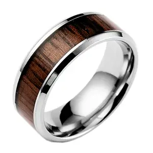 OOMPH Jewellery Silver Stainless Steel Rosewood Broad Ring Band for Men & Boys (RFQ7)