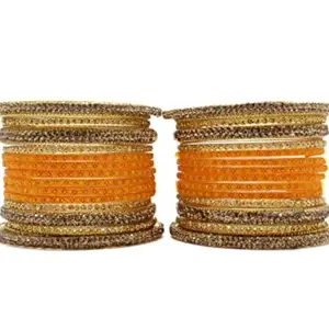 Globe Bangles set of 28 glass bangles for Karvachauth latest collection (haldi, L)
