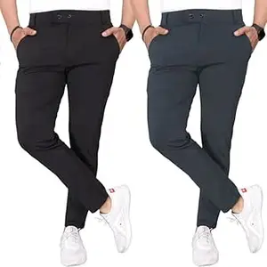 Men’s Slim Fit Stretchable Formal Trousers (Pack of 2) | Premium Casual Office Pants for Men (Black/Navy Blue)