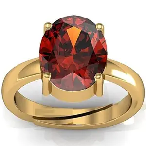 DAURAYA GEMS Gomed Gold Plated Ring 6.25 Ratti 5.85 Carat Natural and Certified Hessonite Garnet (Gomed) Astrological Gemstone Adjustable for Men and Women