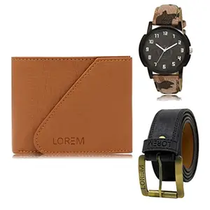 LOREM Combo for Men of Artificial Leather Belt-Wallet-Watch (Fz-Lr03-Wl02-Bl01)