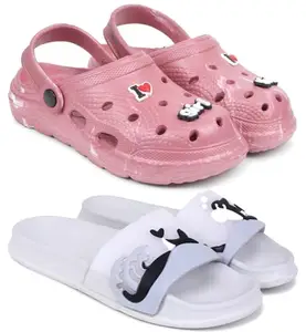 Pampy Angel Combo Pack of 2 Slipper/Flip Flops/Slides/Clogs/Sandals with Adjustable Back Strap for Women,(WCL-LGirl-Maroon,Dolphin-Grey),38 (Euro)