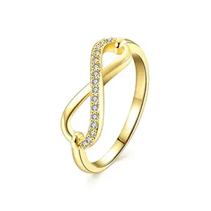 Via Mazzini Valentine Special Exclusive Collection Gold Plated and Cubic Zirconia Infinity Ring for Women & Girls (Gold)