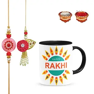Manonita Rakhi Gift for Brother, bhaiya bhabhi, Gift Set (Rakshabandhan Mug, Roli,Chawal) BX-BLACKMUG-14