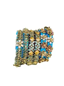 Silk Thread Bangle Crystal and Pearl Embellished, 18 cm, Gold-Plated, Multicoloured SIZE 2.6