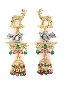 Karatcart Antique Gold Plated Deer Design Tribal Drop Earrings for Women