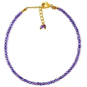 RRJEWELZ Amethyst Bracelet for Men & Women – 2mm Round Faceted Purple Beads – 7 inch Adjustable with Gold Plated Clasp – Healing, Fashion, Gift, Spiritual, Yoga|LCBR_RR_00378