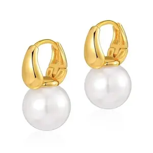 KRYSTALZ Pearl Drop Earrings for women GoldPlated Round Hoop Earrings Freshwater Pearl Studs