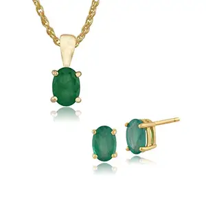 TAZS - TRENDY AMAZING ZEAL STORE Green Oval Shape Pendant and Earrings with Gold Plated Chain