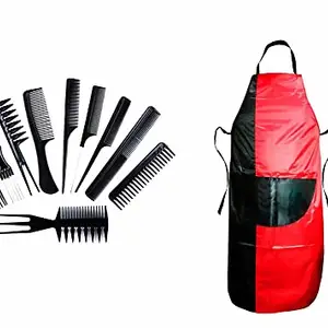 Uniqon Combo Of Professional Hair Styling Combs Set With Hair Cutting Sheet Makeup Apron