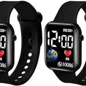 Premium 7 Colors Strap Display Fashionable Children Kids Digital Watches Waterproof Sports Square Electronic Led Watch for Kids Boy Baby Girls Digital Watch for Kids Combo Pack of 2 (Black Black)