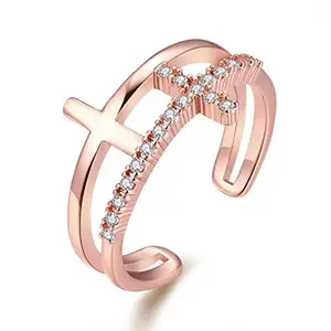 dc jewels Glamourous Cross Design Swarovski Crystal Adjustable Ring for Women & Girls (Rose Gold)