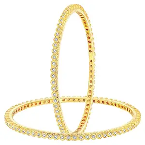 Peora White Cubic Zirconia Studded Gold Plated Fancy Bangle Set Ethnic Stylish Fashion Jewellery Gift for Women (2.6 inch)