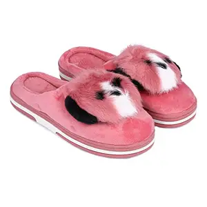 Joda Ghar Warm fur Winter bedroom slipper for women, Carpet Panda White Sole_Pink-37-JG (UK SIZE-3)