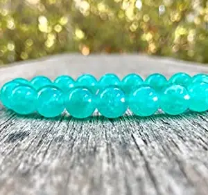 LKBEADS Natural Blue Amazonite 10mm Round Shape Smooth Cut Beads 7.5 Inch Stretchable Bracelet for Men & Women.|STBR_RR_01863_7.5